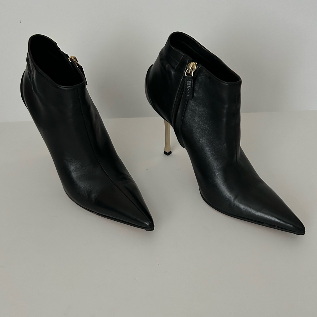 Gucci By Tom Ford Vintage Black Soft Leather Metal Heel Boots Booties Size 7